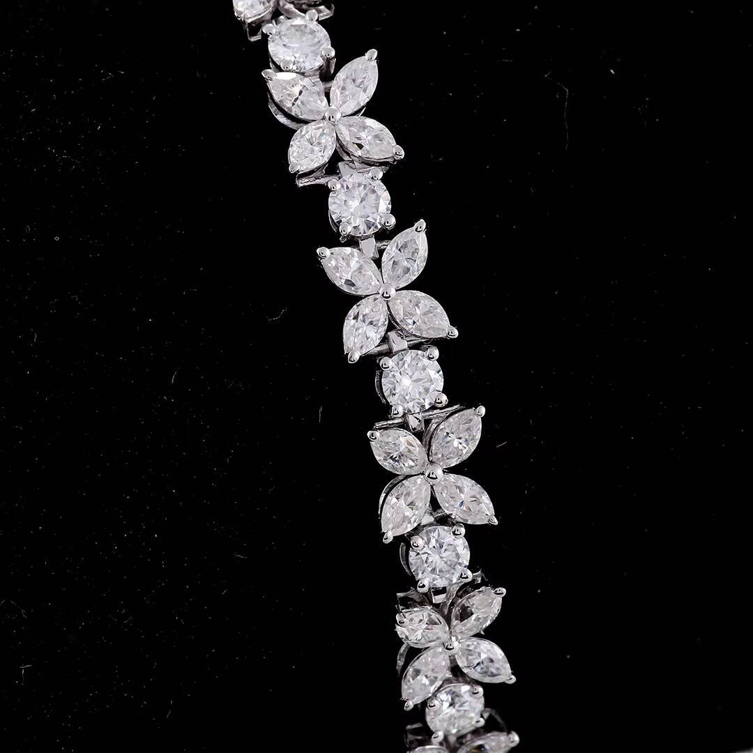 Custom Italian Charm Tennis Chain Bracelet for Women 10k White Gold with Moissanite Diamond Elegant Fine Jewelry for Couples