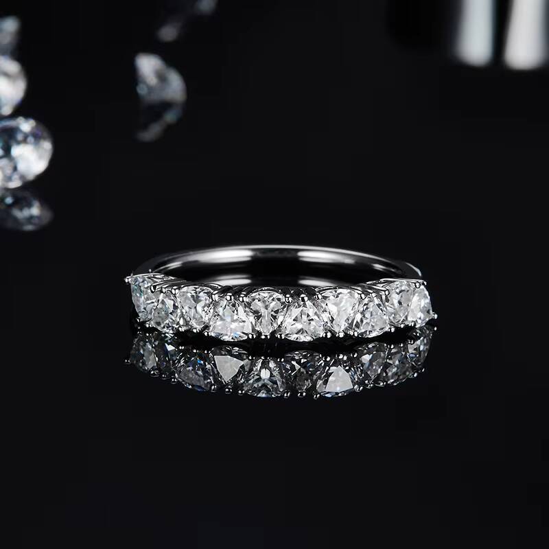 100 Silver 925 Sterling Rings White Gold Plated Trillion Cut 10ct 3x3mm Moissanite Half Eternity Bands Ring for Women Jewelry