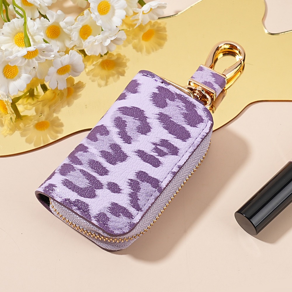 Creative Unisex Leopard Design Auto Keys Case with Elegant Strap Attachment