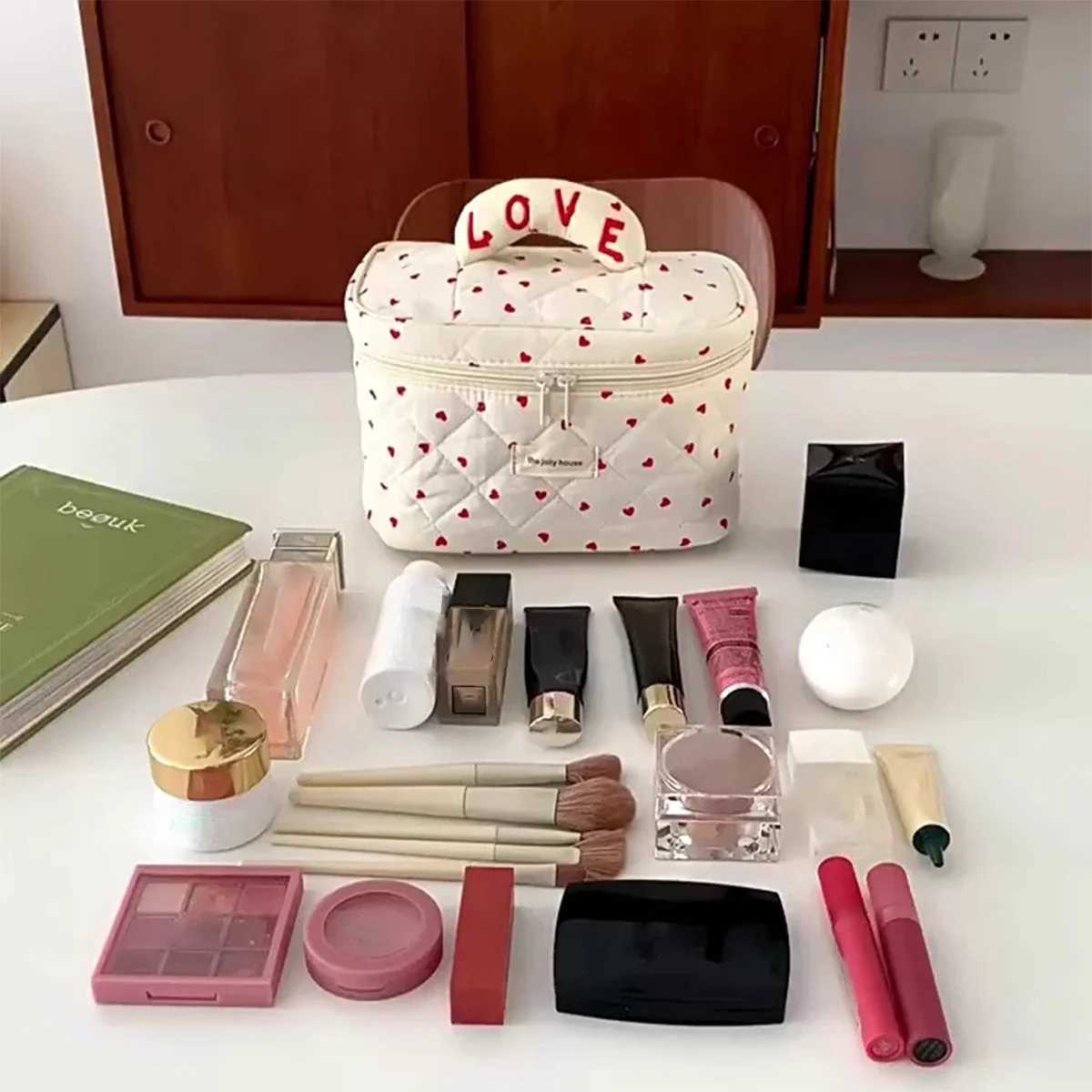 Cute Quilting Cotton Makeup Bag Women Zipper Cosmetic Organizer Female Handbag Box Cloth Portable Toiletry Case for Girls J251115