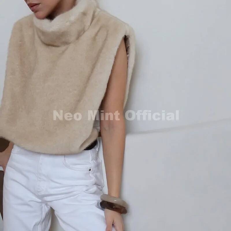 winter jacket women Neo Mint Brand Fashion Faux Sable Vest Crop Top Autumn Winter Turtleneck Eco Mink Fur Tank Tops Sleeveless Jacket Coat