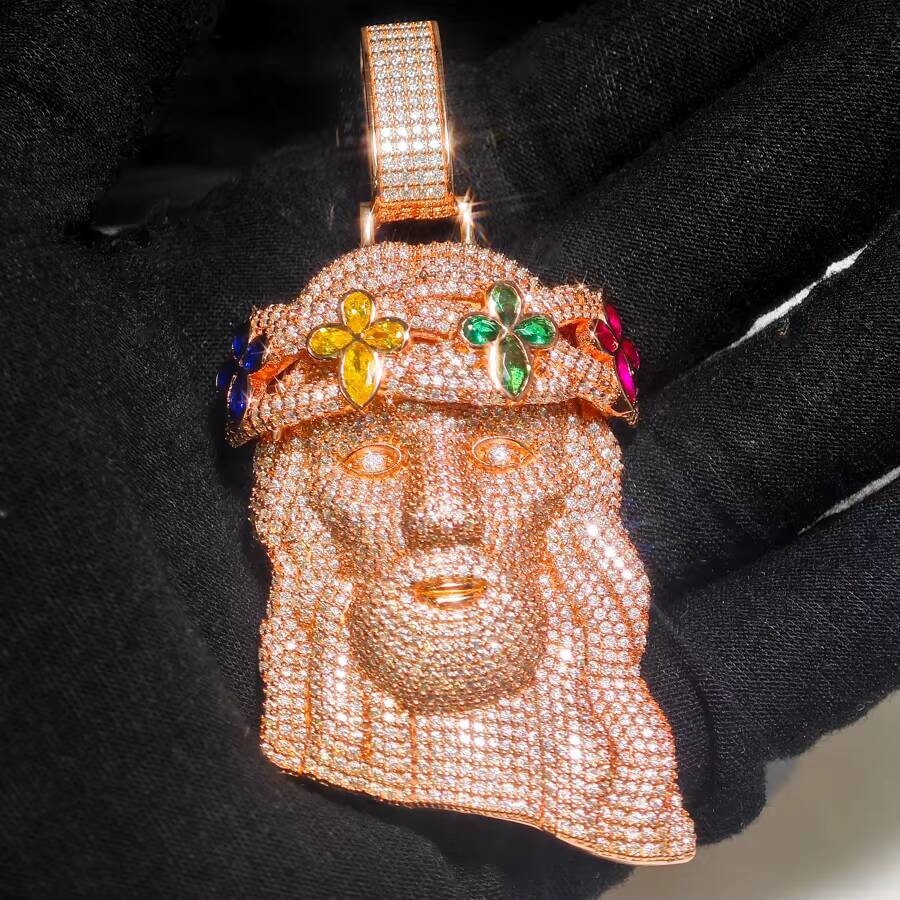 Custom 32inches Hip Hop GRA Marquise Cut VVS Moissanite 925 Silver Pass Diamond Tester Four Leaf Clover Flower Jesus Pendant