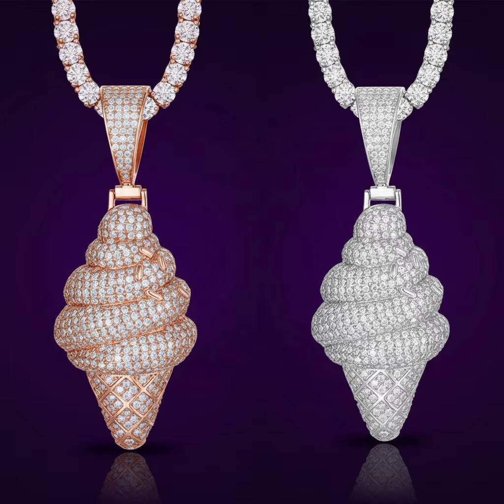 Hip Hop GRA Certified Moissanite D Color Iced Out Ice Cream Pendant Pass Diamond Tester Cone Charm for Necklace Bling Jewelry