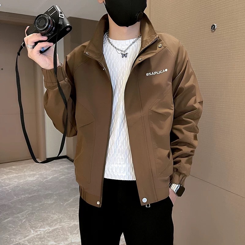 Stand Collar Designer Coat Jacket For Men Spring And Autumn Trendy Brand Casual Embroidered Double Layer Inner 2025 New Fashion Stylish Handsome Men&#