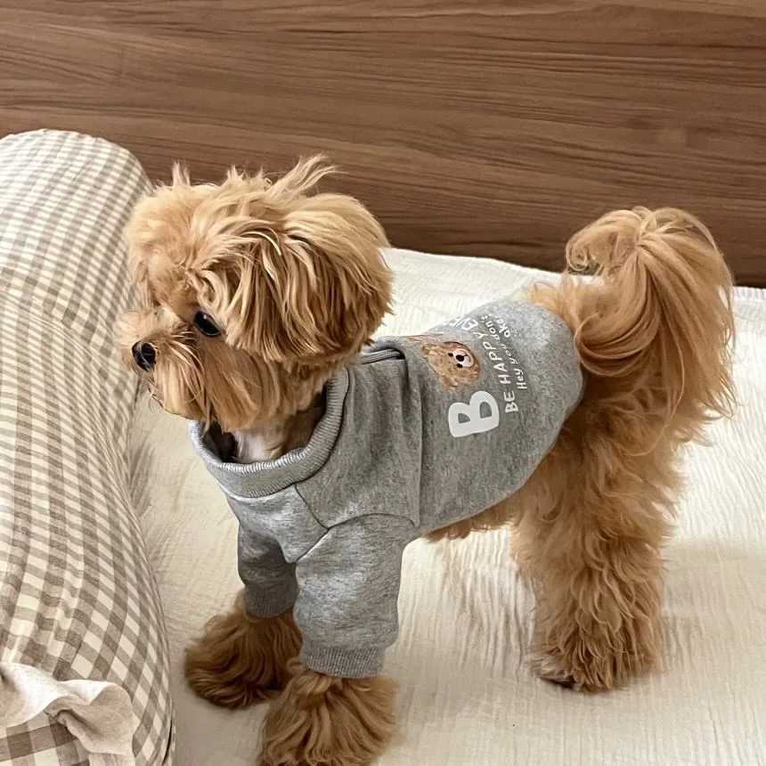 Pet Dog Warm Clothing Teddy FleeceLined Sweatshirt Bichon FallWinter Pullover Schnauzer Cartoon Print TwoLegged Clothes C251030