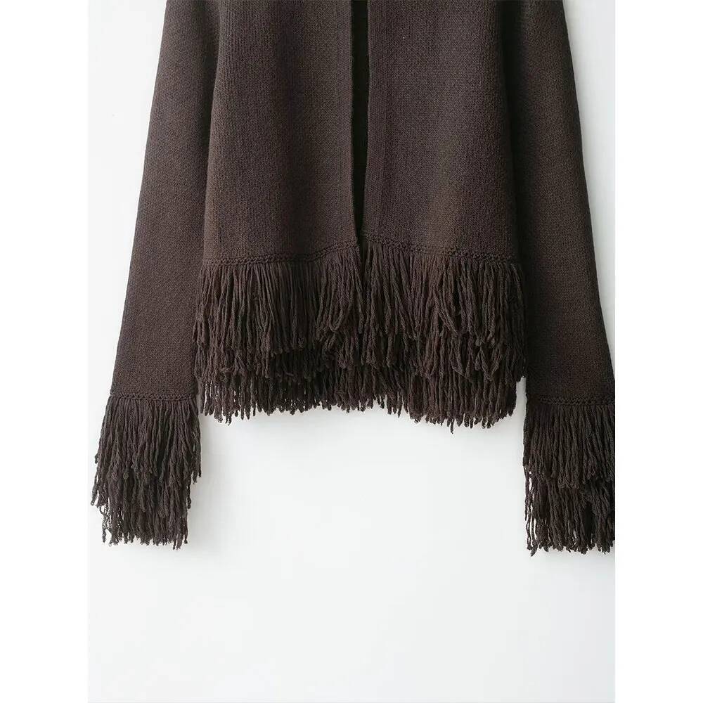 winter jacket women DUOPERI Women's Cardigans Fashion Knitted Sweater With Tassel Vintage O-Neck Long Sleeves Female Elegance Chic Lady Tops Outf
