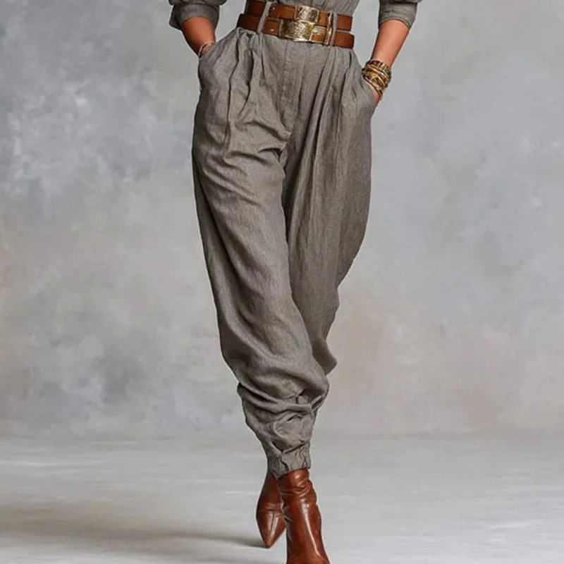 Retro Solid Color Button Lapel Shirt Jumpsuits Woman Fashion High Waist Slim Bodysuits Romper Autumn Long Sleeve Pocket Overalls 251027