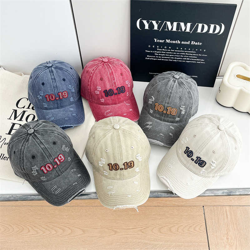 New Style Distressed Soft Top Washed Embroidered Letter Baseball Cap for Women Spring Summer Versatile Wide Brim Duckbill Cap for Women H251020