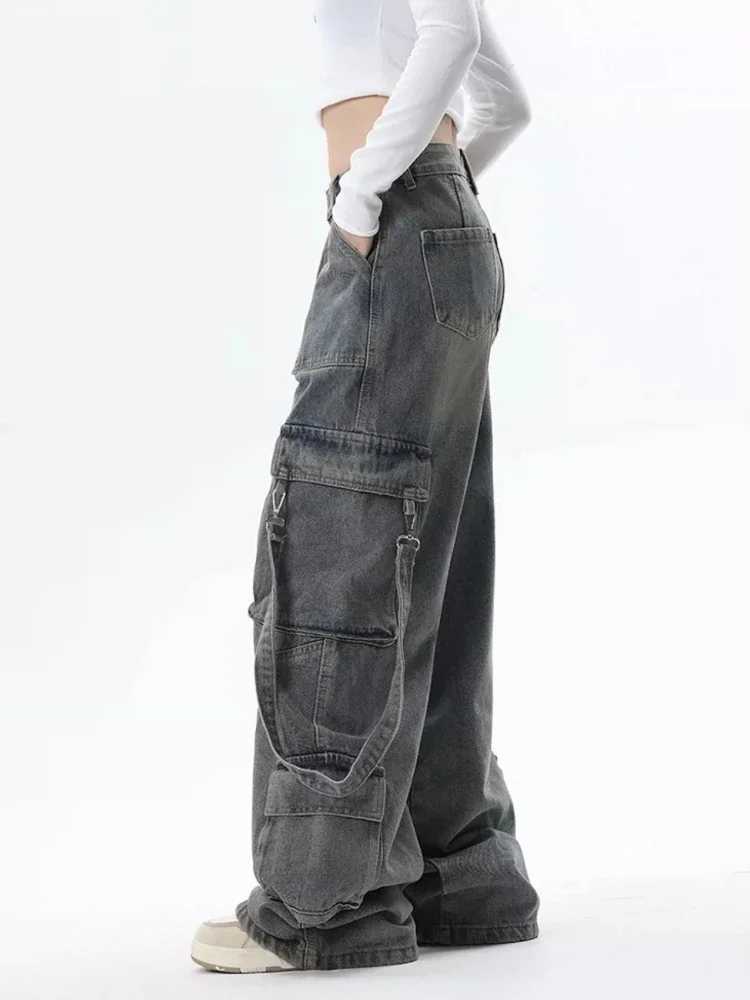 Cargo Jeans for Women Baggy High Street Chic Allmatch Daily Vintage High Waist Trousers Autumn Popular Multipockets Classic J251030