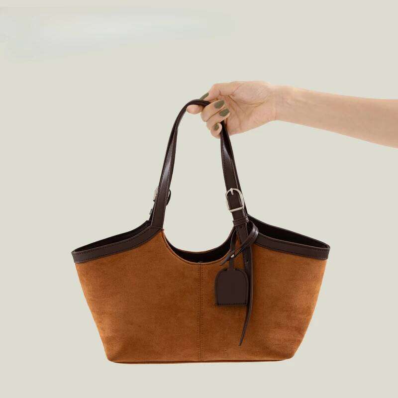 Large Capacity Suede Handbag PU Leather Women's New Retro Shoulder Solid Color Matte Commuting Bag