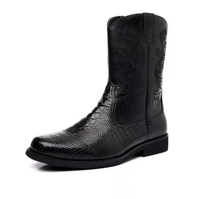 Classic Mens Boots British Retro Riding Boots Man Embossed Leather Embroidery Knight Boots MidCalf Style Casual Shoes Man New Z251029