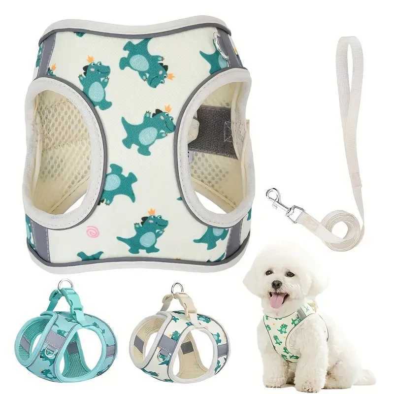 HLP554Adjustable NoPull Dog Harness with Padded Mesh Reflective Trim Cartoon Pattern StepIn Design for Small Dogs J251129