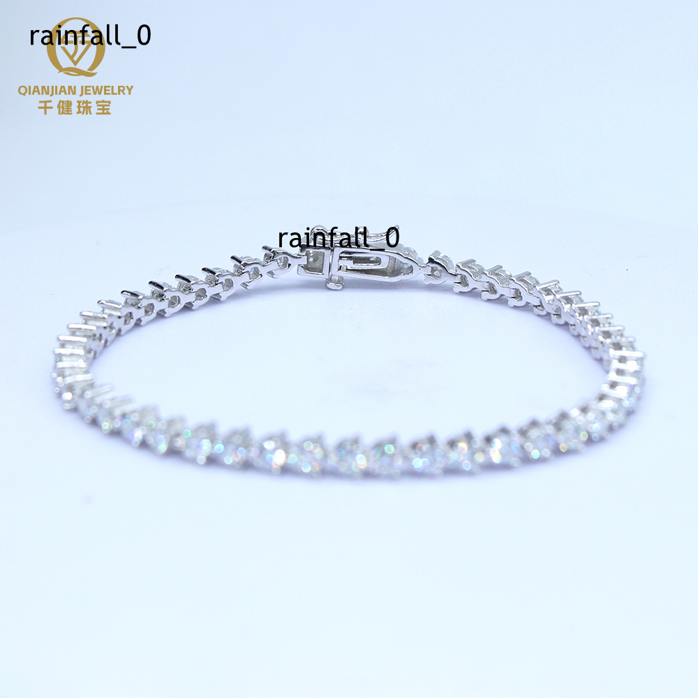 In Stock Mens Iced Diamond Style 2mm 3mm D VVS Moissanite Tennis Chain Bracelet 925 Silver Gold Hip Hop Jewelry