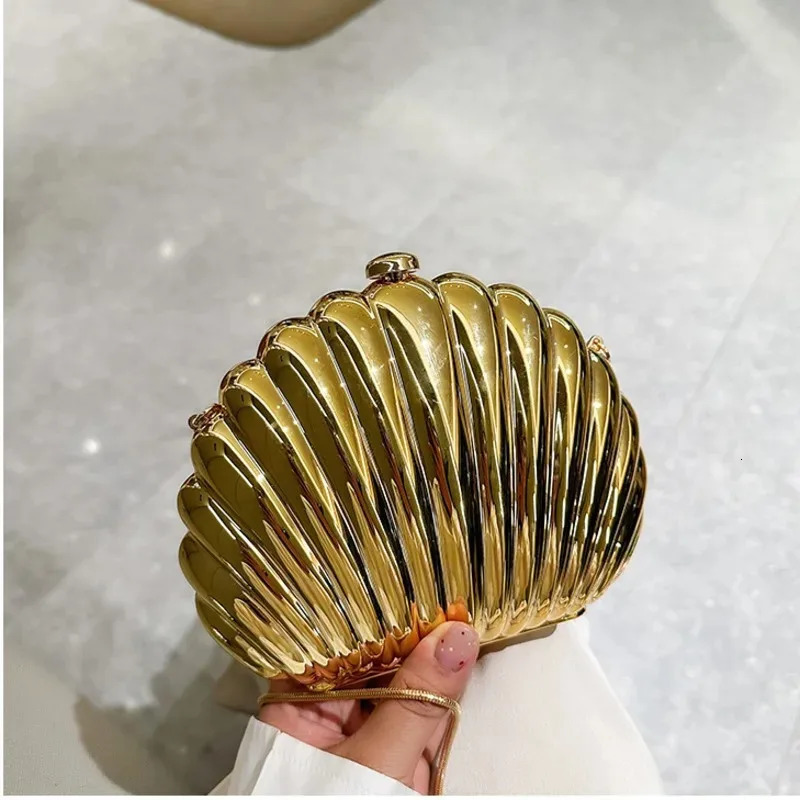 Women Silver Gold Shell Bag Cute Acrylic Evening Clutch Bag With Strap For Wedding Party Small Purses Handbags Ins 251030