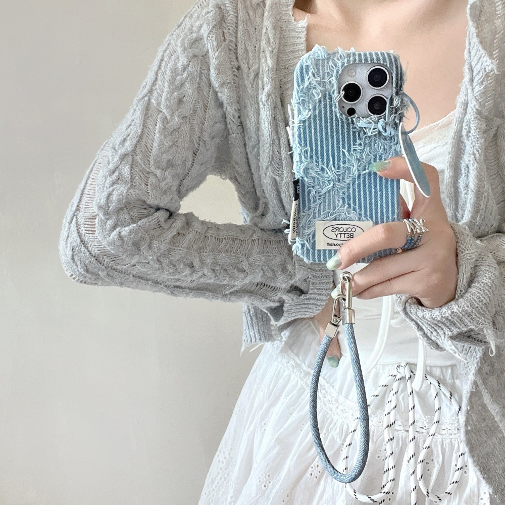 Striped Denim Phone Case Compatible with iPhone 17/16 Pro Max Solid Color Shockproof iPhone 15/14 Pro