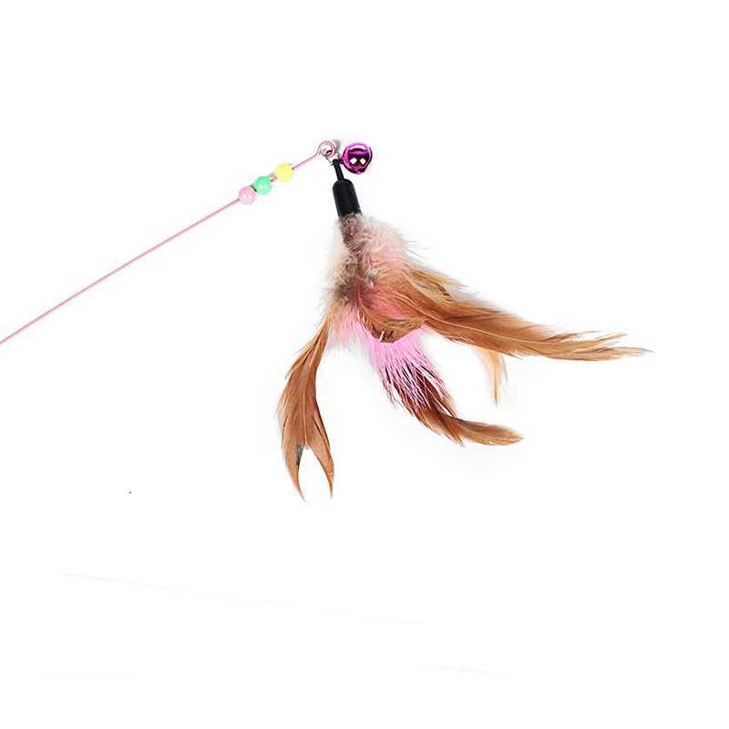 90cm Cat Toys Cat Teaser Wire Fish Funny Cat Rod Fishing Cat Rod Feather Bell Funny Cat Stick Pet Interactive Replaceable head S251029