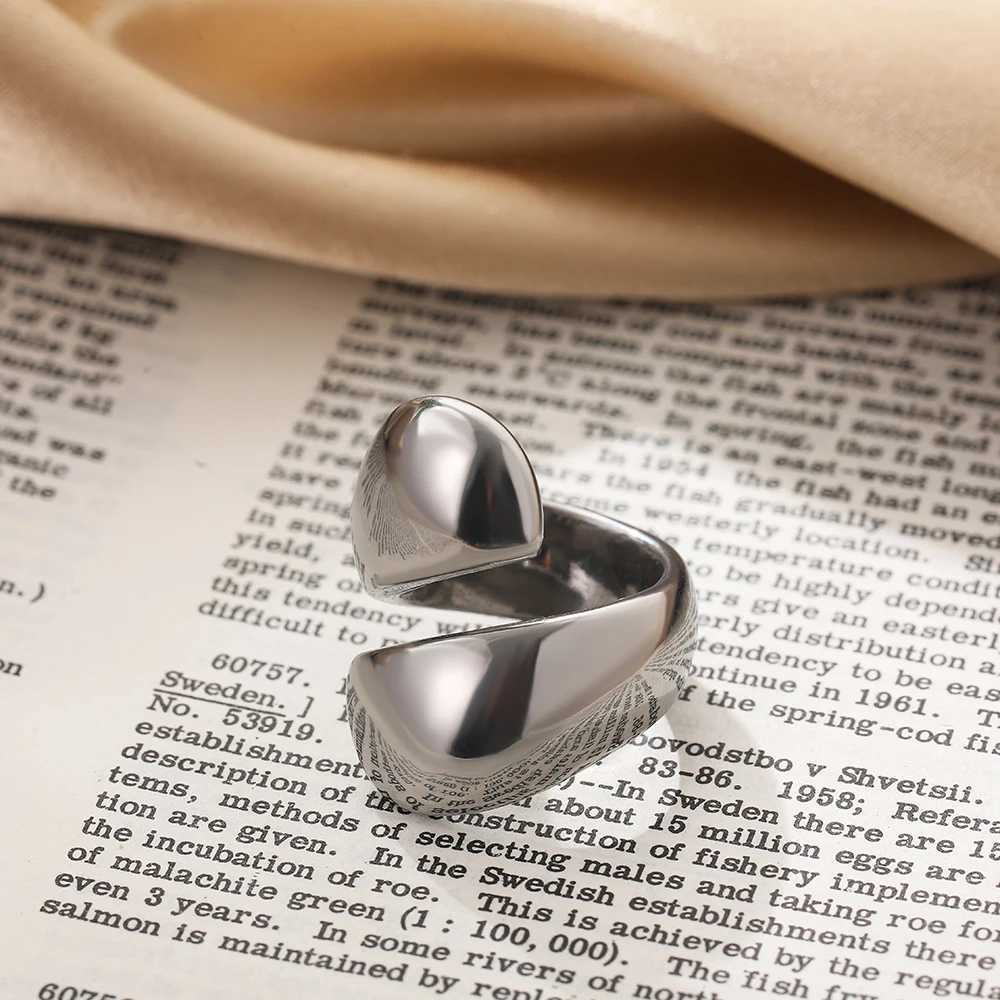 Stainless Steel Irregular Geometric Rings for Women Minimalist Smooth Wide Chunky Opening Ring Statement Jewelry GiftW251030
