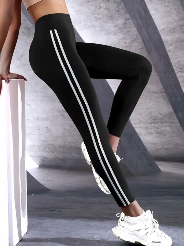 Womens HighWaisted Slim Fit Athletic Leggings with Side Stripes Casual Sports Pants for Everyday Fitness Crop Running Tights J251030