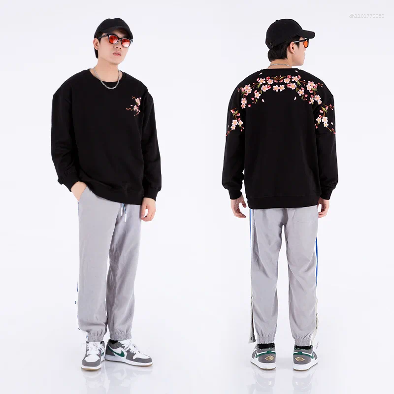 Men's T Shirts Floral Embroidery Unisex Pullovers Sweatshirt For Men Loose Fit Autumn Quality Cotton Fashion Casual Oversized Luxury Pull