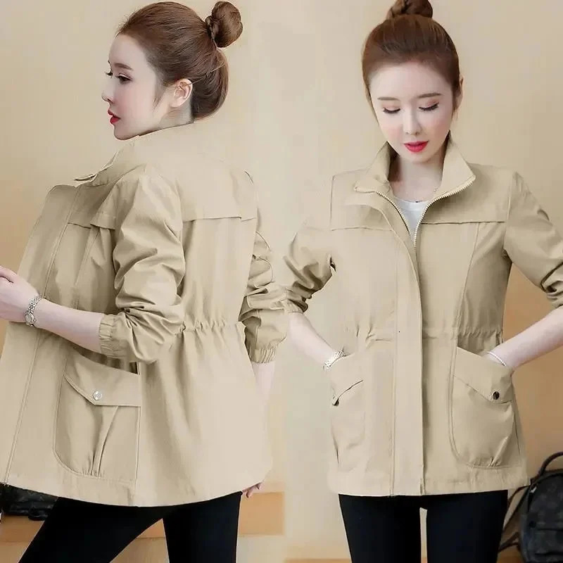 2025 Short Jacket Women Double Layer Windbreaker Autumn Casual Slim Coat Fashion StandUp Collar Casual Ladies Jacket 251030