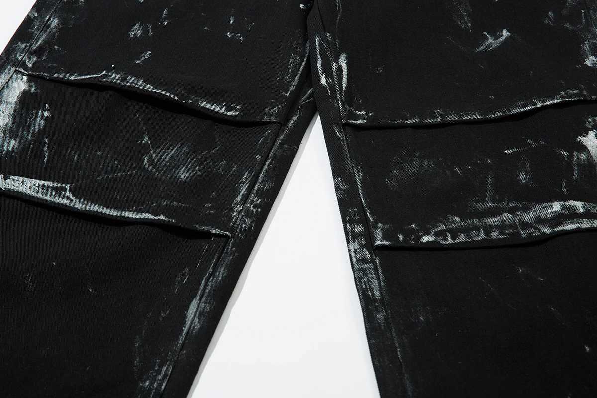 Hand Graffiti Pleated Straight Baggy Black Jeans Pants for Men and Women High Street Ropa Hombre Loose Denim Trousers Oversized J251030
