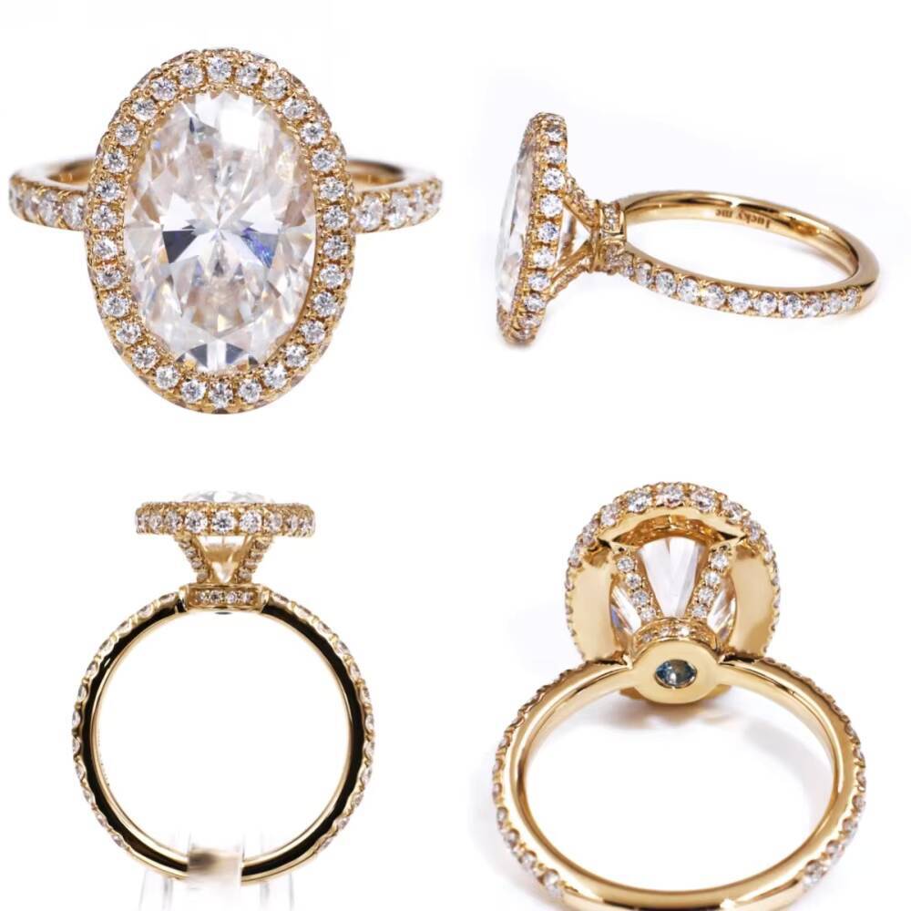 Tianyu Gems 14k Yellow Gold Oval Brilliant Cut Moissanite D VVS1 7X10mm 25ct with halo Engagement Ring for Women