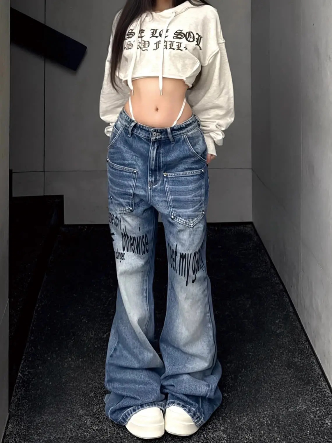 Letter Jeans American Casual Style Vintage Straightcut Loosefitting Highstreet Wideleg Pants Pant Jeans Women Woman Clothing 251029