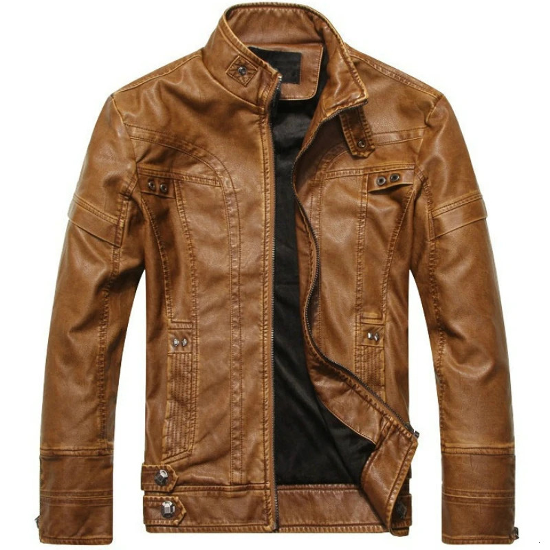 Men PU Leather Jackets Motorcycle Mens Cotton Coat Autumn Winter Fleece Jacket Jaqueta De Couro Masculina Casual 251029