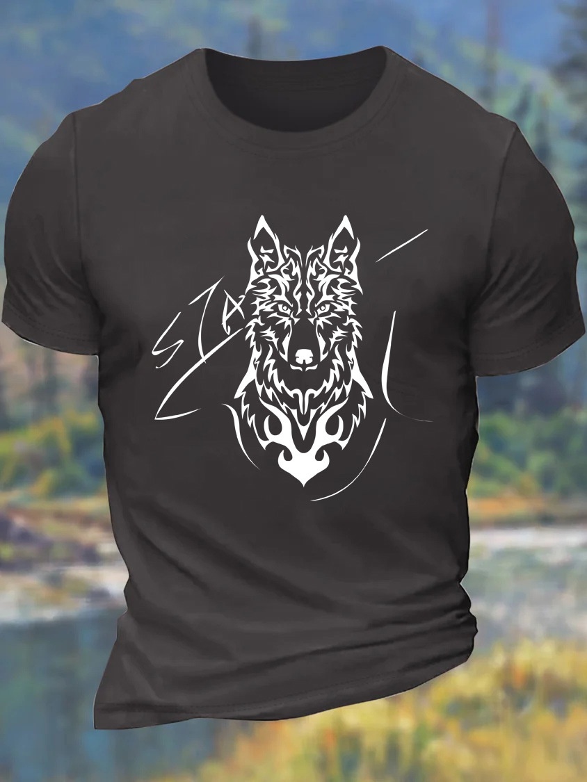 European and American Oversized Animal Wolf Head American-Style Men's Large Print Pattern Cotton Short-Sleeve T-Shirt - TT7327