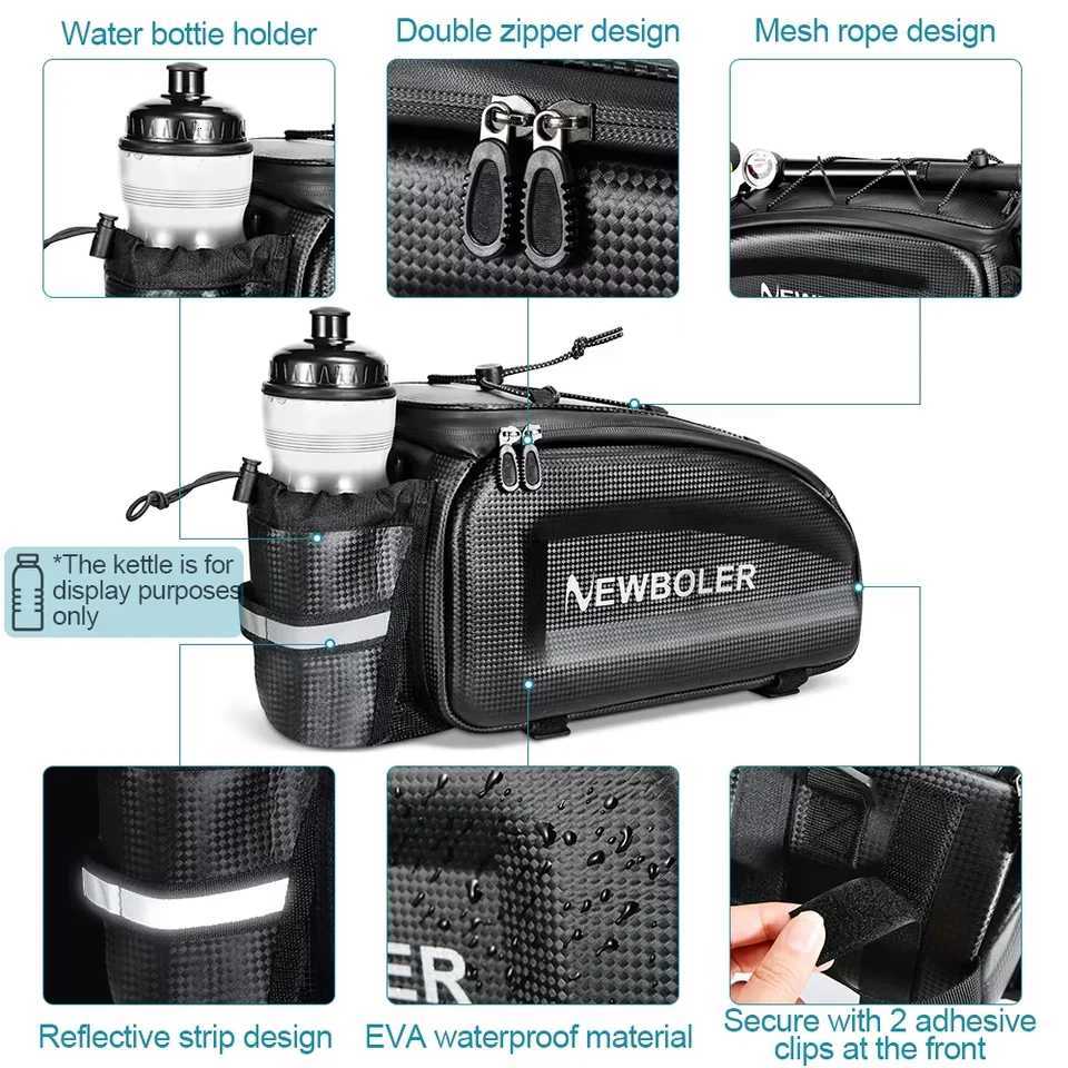 NEWBOLER Hard Shell Bicycle Trunk Bag Large Capacity Bike Shoulder Bag Waterproof Bike Rear Seat Rack Bag For MTB Cycling EBike H251029