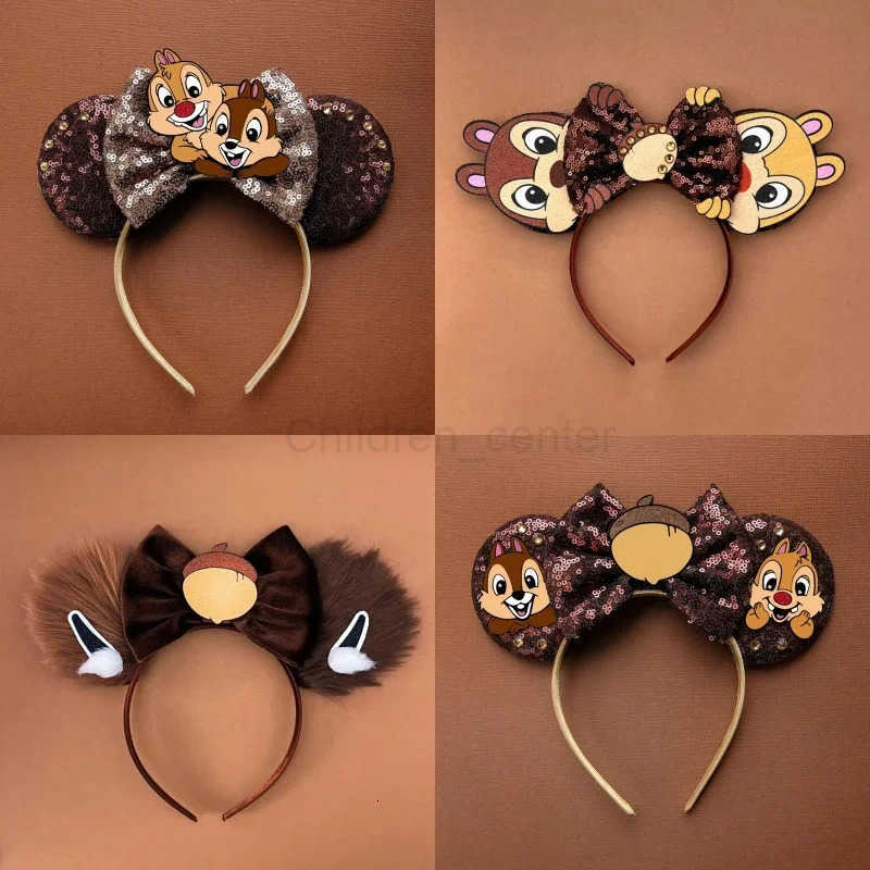 Disney Mickey Mouse Ears Hairband Chip n Dale Ear Headband for Adults Party Headwear Women Plush Bow Hair Accessories Girls Gift H251030