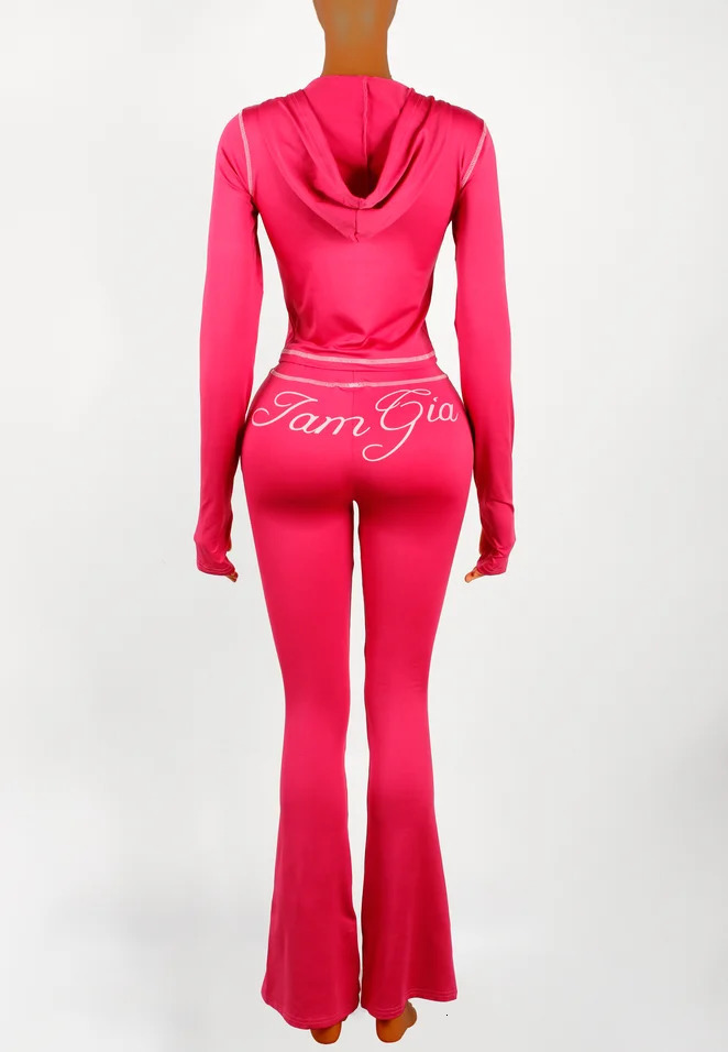 Spring And Autumn Print 2 Pieces Set Causal Street Outfits Women Y2K Fashion Long Sleeve Zip Hooded Crop Tops 251029