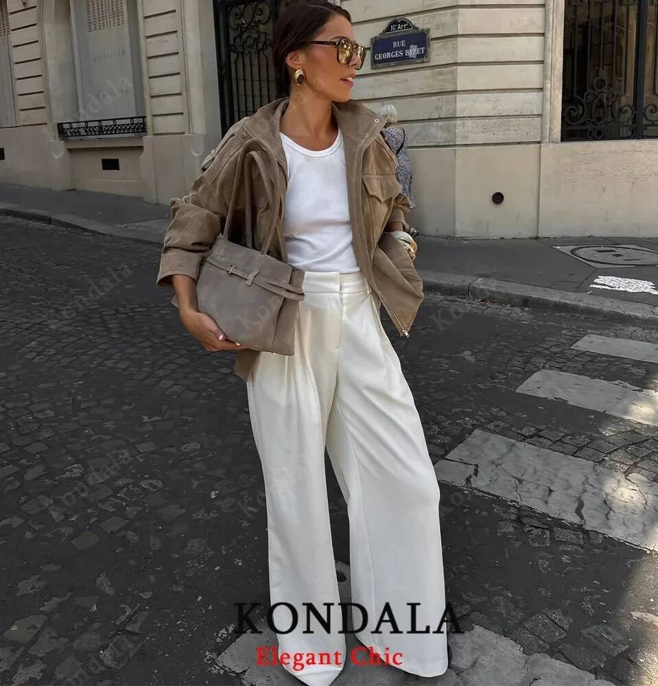 winter jacket women Women Fall Casual Suede Standing Collar Pockets Loose Coat 2025 Autumn Winter Fashion High Street Lady Jacket