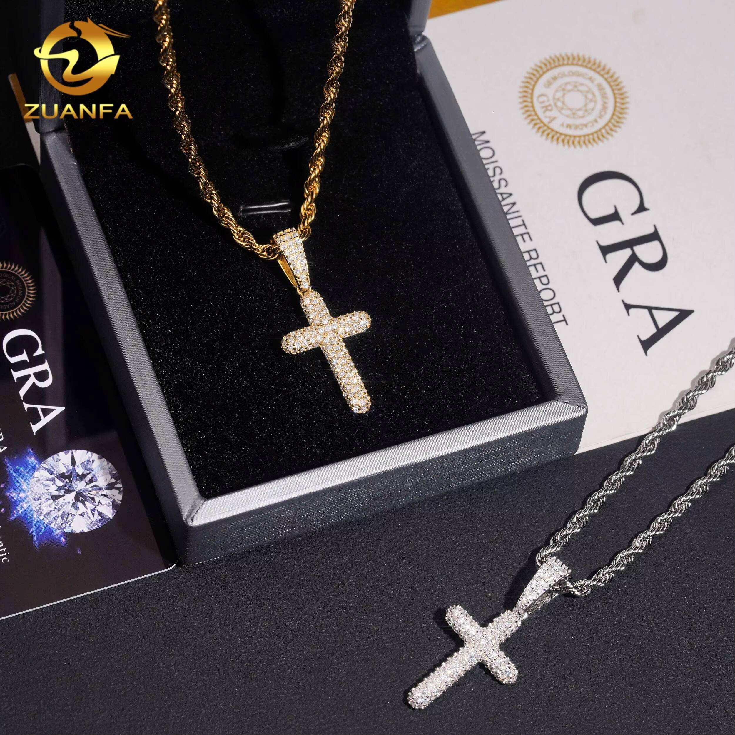 Ready to Ship Iced Out Cross Pendant 925 Silver Fine Hip Hop Jewelry Pendants Charm VVS Moissanite Diamond Jewelry Pendants