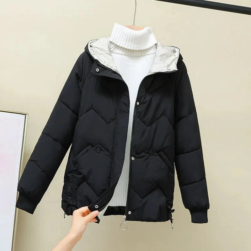 Female Hooded Warm Jacket Loose Down Cotton 2025 Winter Parka Korean Thickened Short Padded Green 251015