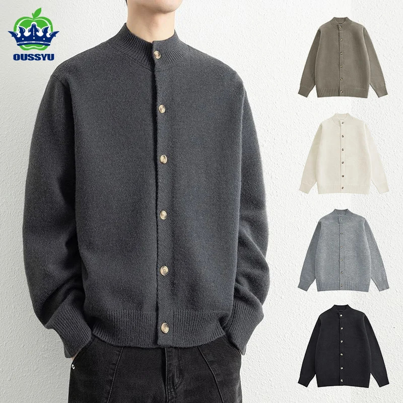 Winter Thick Sweater Coat Men Stand Collar Knitted Cardigan Singlebreasted Clre Solid Color Long Sleeve Warm 251017