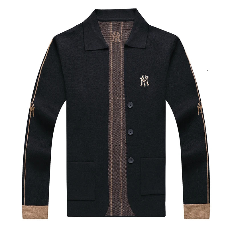Mens Embroidered Lapel Sweater Jacket Autumn Fashion Business Thick Anti Pilling Knit Cardigan Coat Wear 251017