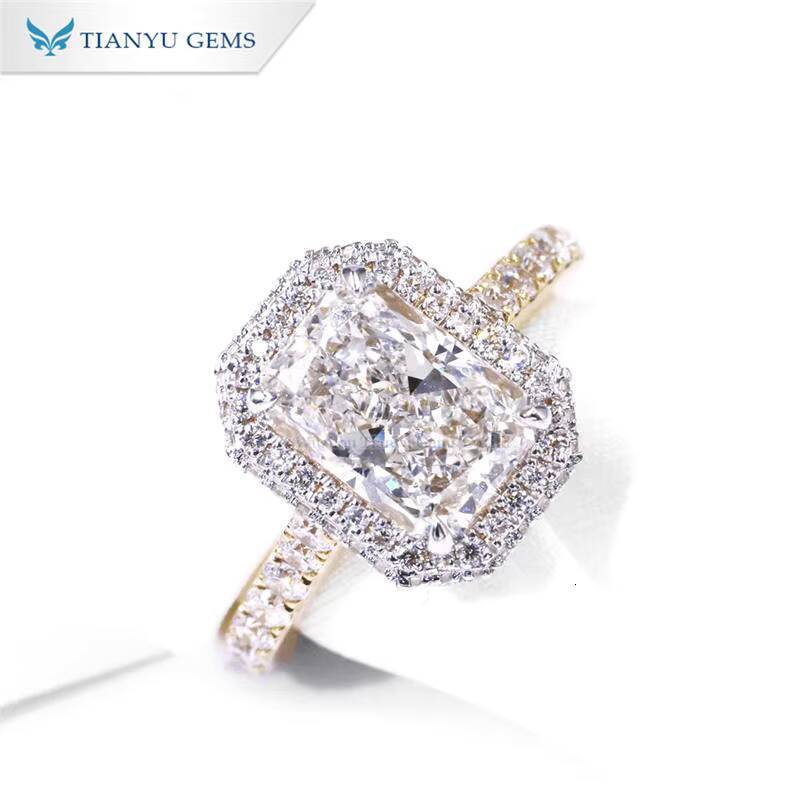 Tianyu Gems 3ct Radiant Cut D VS1 Lab Diamonds Ring Two Tone Gold 18k 14k 10k Yellowwhite Gold Women Wedding Engagement Rings