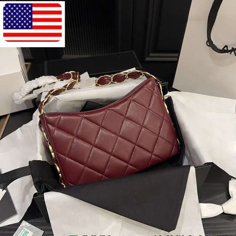 Designer Women Underarm Shoulder Hobo Bags Woven Chain Gold Tassel Metal Hardware Lambskin Leather Quilted Diamond Lattice Leisure Square Handbag Purse 23x16cm