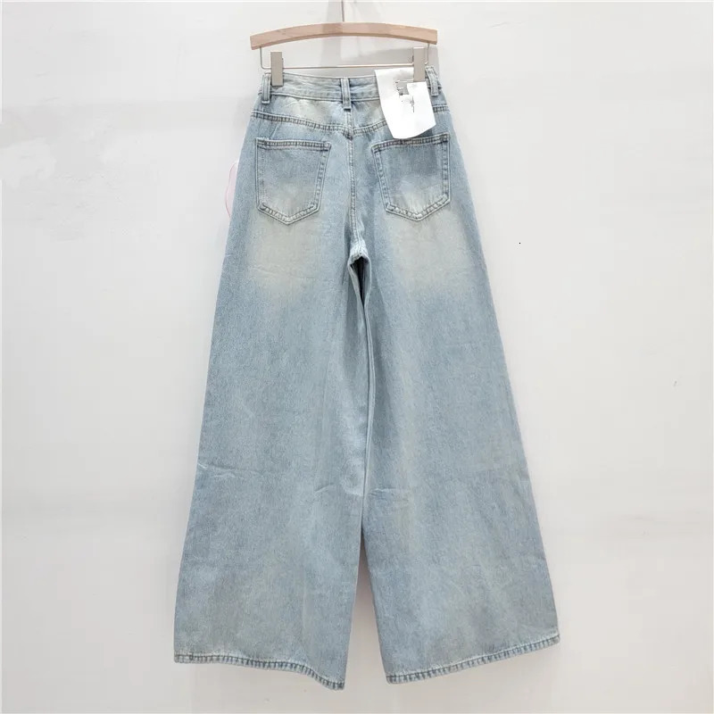 YEAE Womens Jeans High Waist Flower Diamond Tassel Straight Wide Leg Jeans Summer Fashion 251029