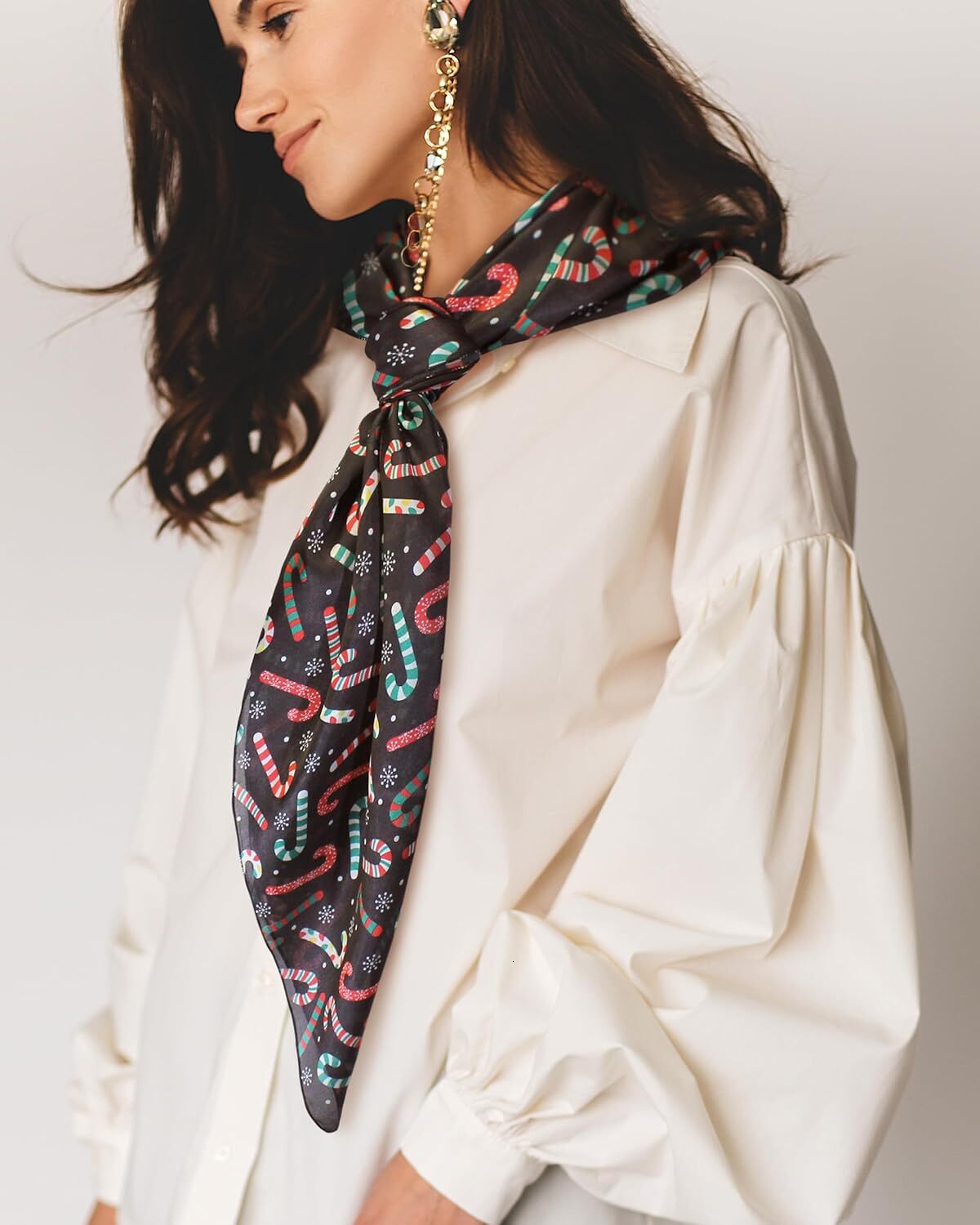 Custom Women's Lightweight Soft Silk Feeling Christmas gifts Poinsettia Snowman Scarf 13" 70" 21" 21"or x 35"