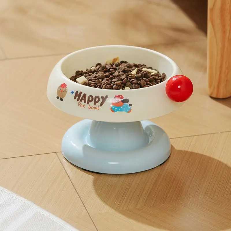 Vacuum suction pet bowl suitable for cats and dogs protects the neck water bowl dog bowl tilted mouth highlegged bowl J251113
