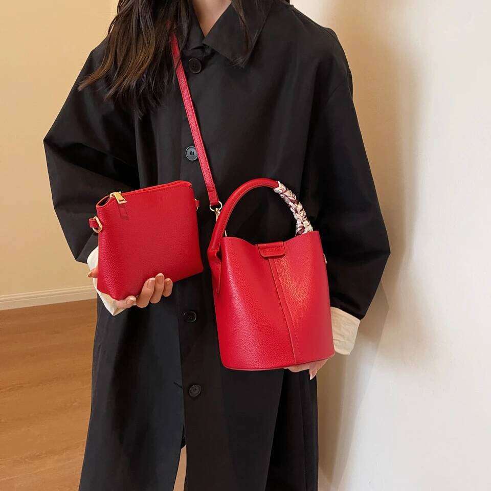 Hot Selling Simplicity High-End Women's Crossbody Pu Material Versatile Bucket Bag Fashion Handbag Commuting