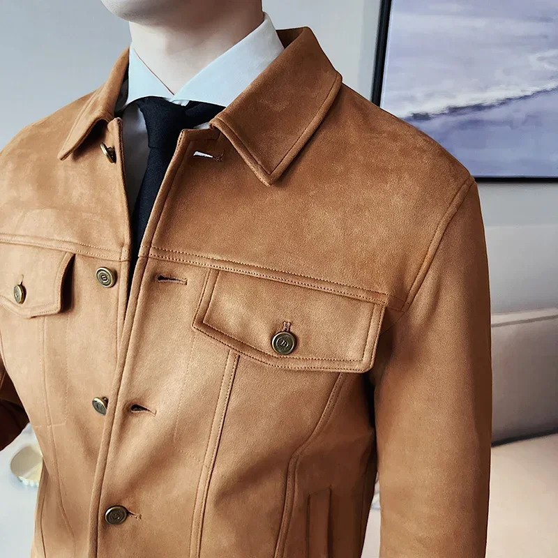 Men Leather Jacket British Style Autumn Winter Thickened Keep Warm Solid Casual Slimming Short Jacket Coats Men Clothing 251023