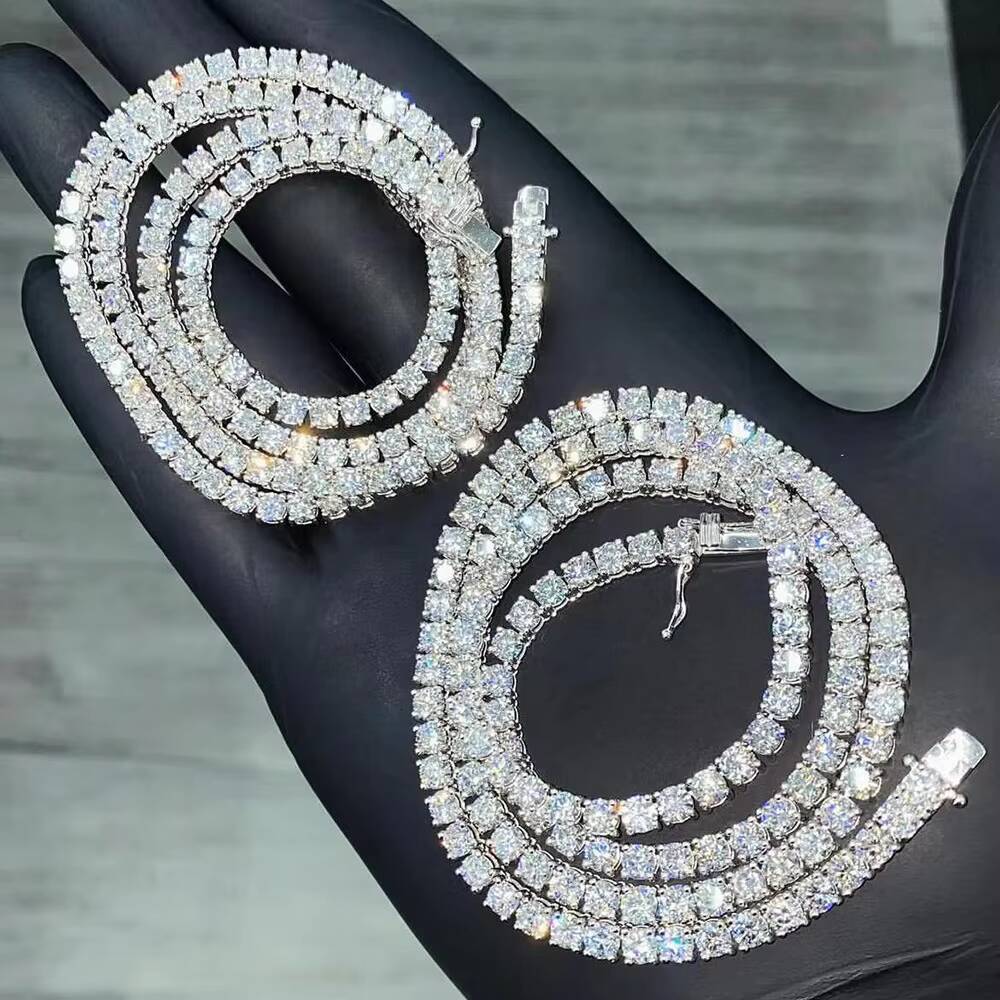 Unisex Fashion 4mm VVS Moissanite Diamond Tennis Bracelet Womens Men Gold 925 Sterling Silver Lab Grown Mossanite Necklace