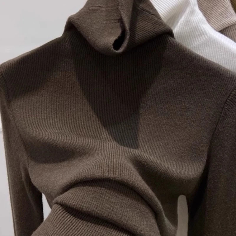 Warm Soft Knitted Casual Base Layer Tops Solid Color Slim Turtleneck Sweater Autumn Winter Womens Pullover 251029