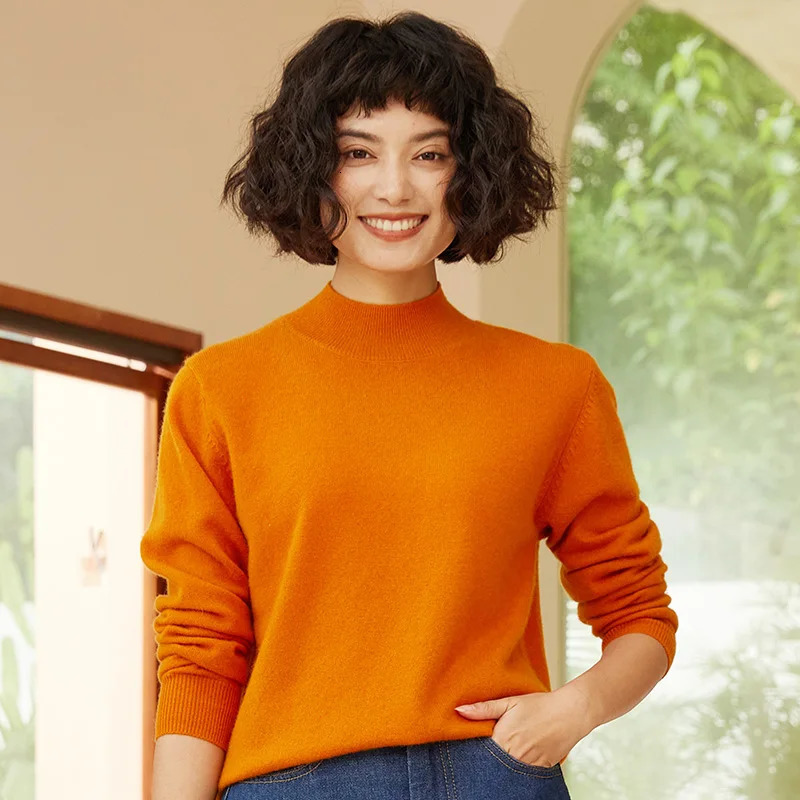 2025 AutumnWinter Womens Sweater 100 Cashmere Half High Neck Knitted Hoodie Solid Color Casual Top 251016