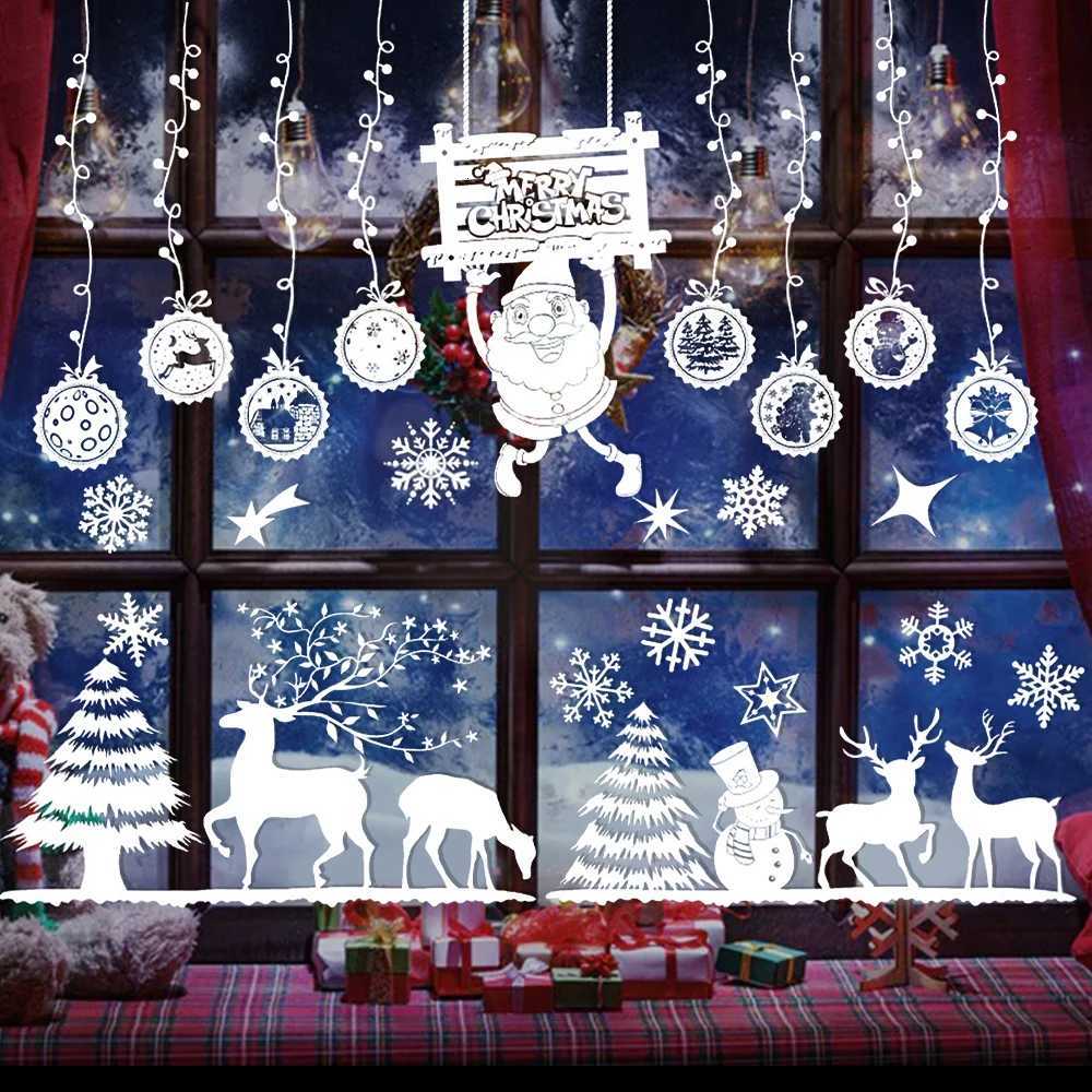 1Set Merry Christmas Electrostatic Glass Decal Elk Snowman Xmas Tree Window Stickers Christmas Festival Theme White Sticker C251030