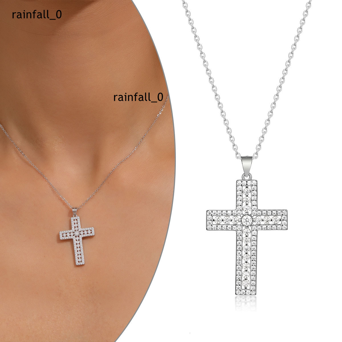 S925 Silver Hollow Cross Necklace with Moissanite Pendant Simple Accessories for Engagement Chains Type Wholesale Hot Spot
