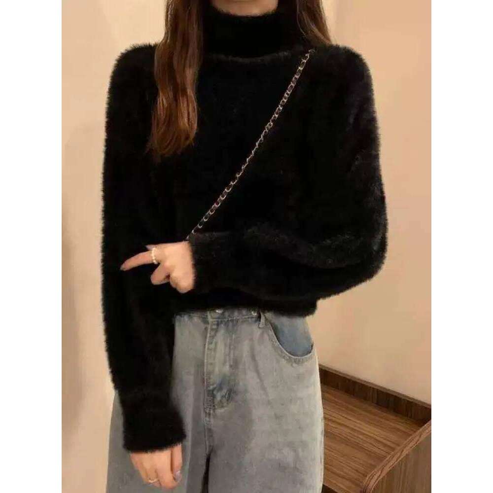 2025 Winter Imitate Mink Wool Hot Fleecing Female Turtleneck Elastic Casual Sweater Women Knitted Tops Pullovers Soft Warm Designer Sweater Women Bear